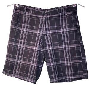 Burnside Men’s Size 36X10 Black/Gray Plaid Cotton Blend Skateboard Chino Shorts